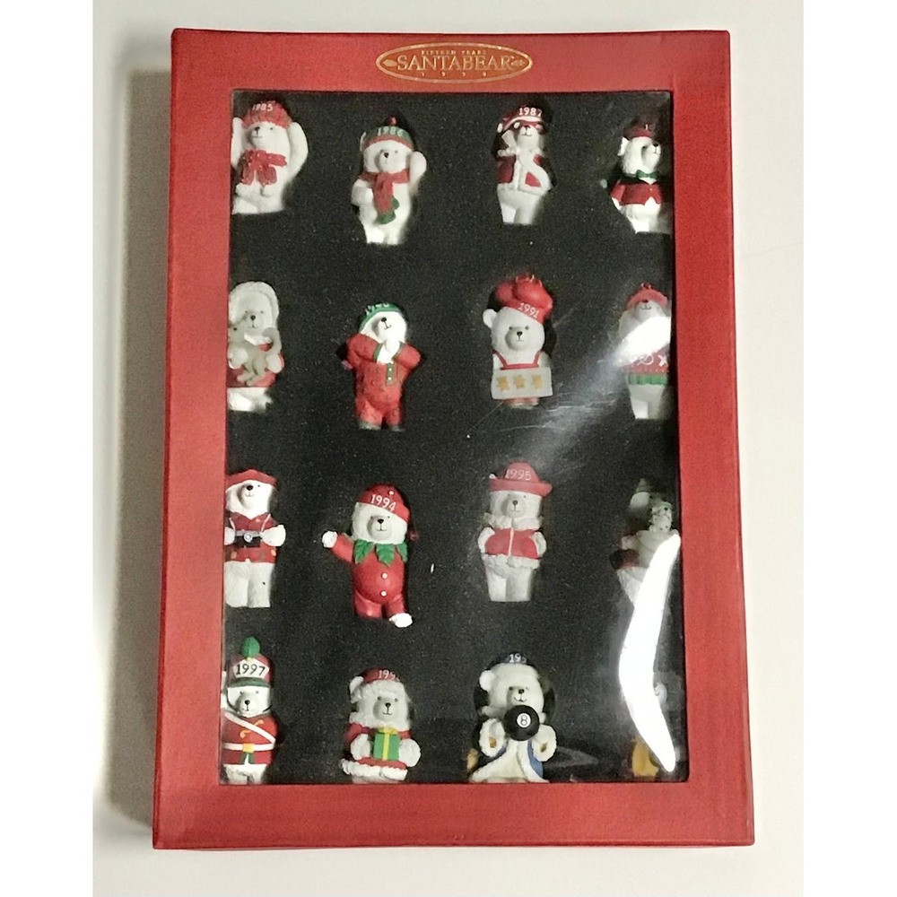 Vintage Santabear 15th Anniversary 16 Piece Miniature Ornament Set 1985-1999